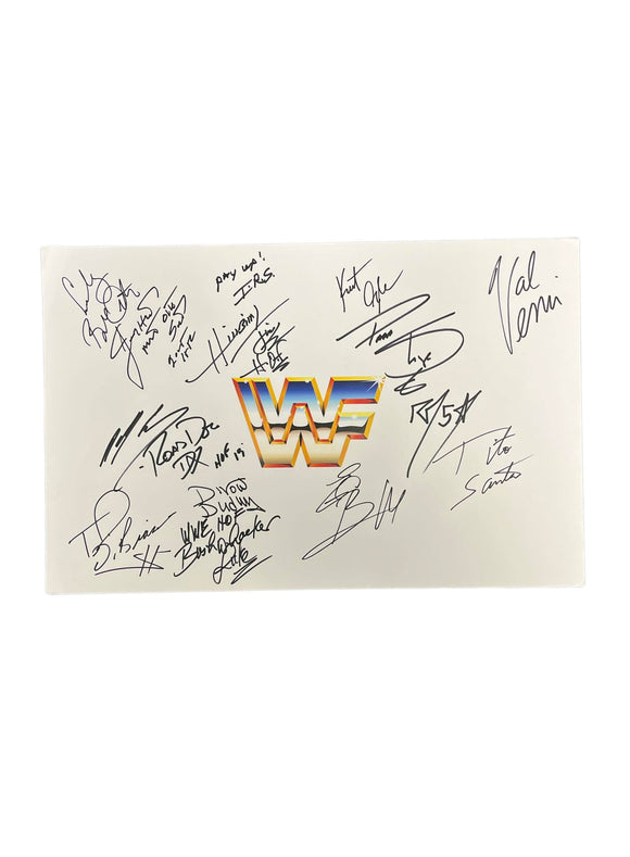 Legends of Wrestling Autographed 11x17 WWF / WWE Retro Logo 15 Superstars