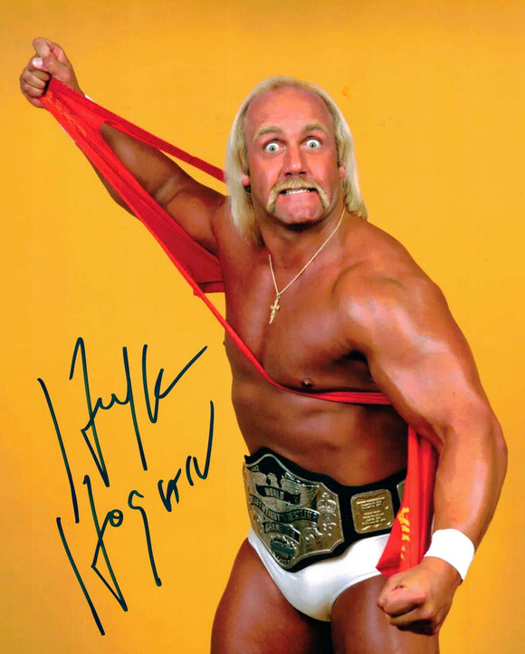 Hulk Hogan Autographed 8x10 80's World Championship Belt Promo