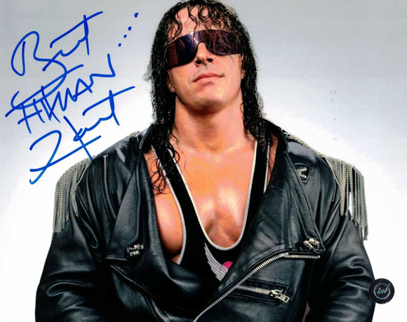 Bret Hitman Hart Autographed 8x10 WWF / WWE Promo Photo in Blue Sharpie