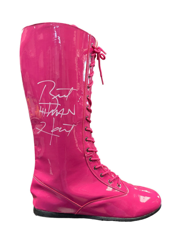 Bret Hitman Hart Autographed Pink Full Size Wrestling Boot