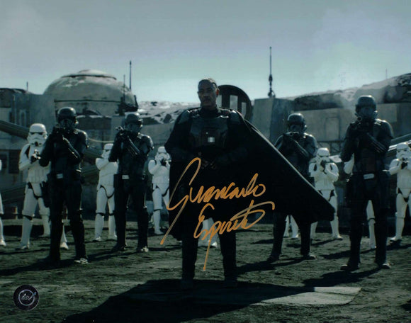 Giancarlo Esposito in the Mandalorian as Moff Gideon with Stormtroopers