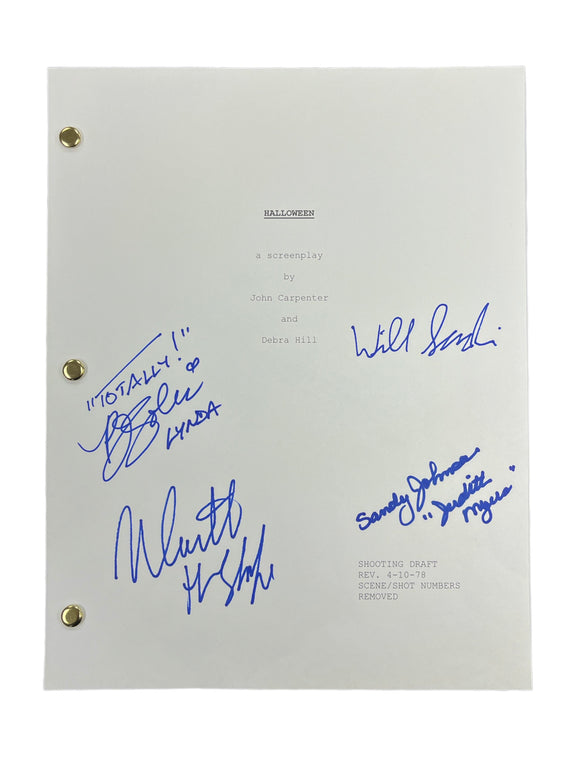 Halloween Cast Autographed Script by Nick Castle, PJ Soles, Sandy Johnson and William Sandin