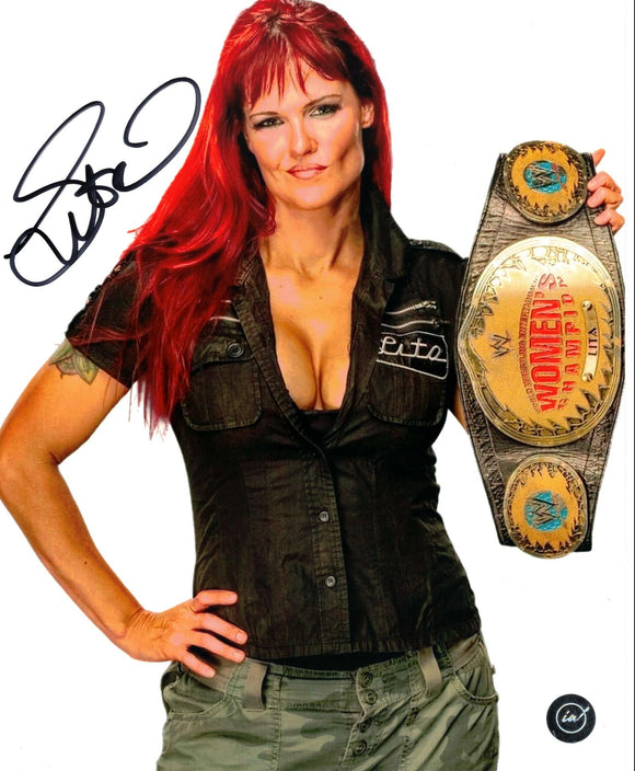 Lita WWF Diva Promo 8x10 Autographed Photo with Women's Championship Belt