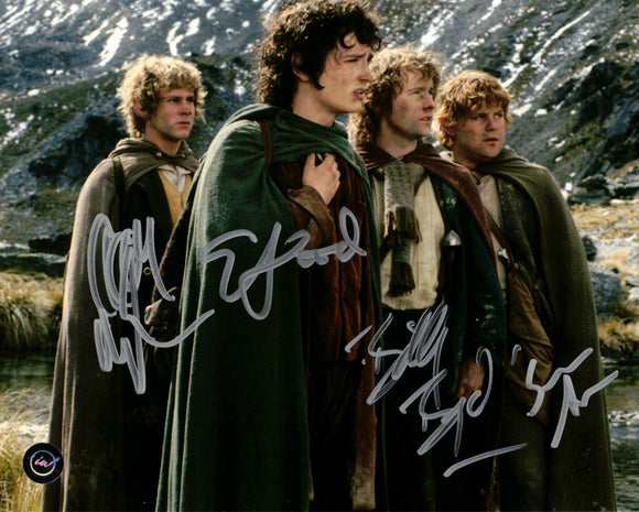 Lord of the Rings Quad Autographed 8x10 by Elijah Wood, Sean Astin, Billy Boyd and Dominic Monaghan