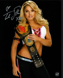 Trish Stratus with Championship Belt Over Shoulder WWF Autographed 8x10