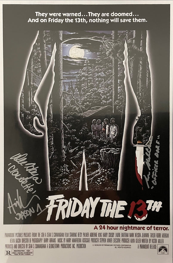 Ari Lehman, Debra Hayes & Ron Millkie TRIPLE SIGNED Friday the 13th 11x17 Poster