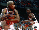Dennis Rodman Autographed 8x10 with Michael Jordan Action Photo