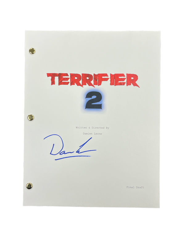 Damien Leone Creator and Producer of Terrifier 2 Autographed Script in Blue Sharpie