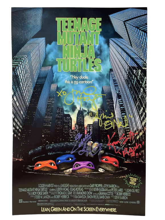 Judith Hoag, Kenn Scott, and Ernie Reyes Jr. Teenage Mutant Ninja Turtles Signed 11x17 Poster
