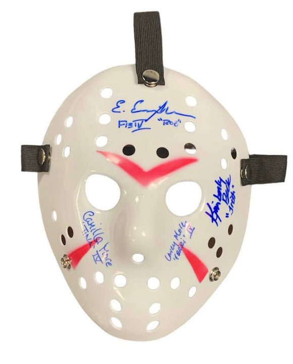 Friday the 13th Jason Voorhees Mask Quadruple Autographed by Kimberly Beck, Erich Anderson, Carey Moore & Cathy Moore