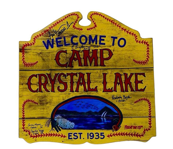 5 Cast Member Autographed Camp Crystal Lake Friday the 13th Sign