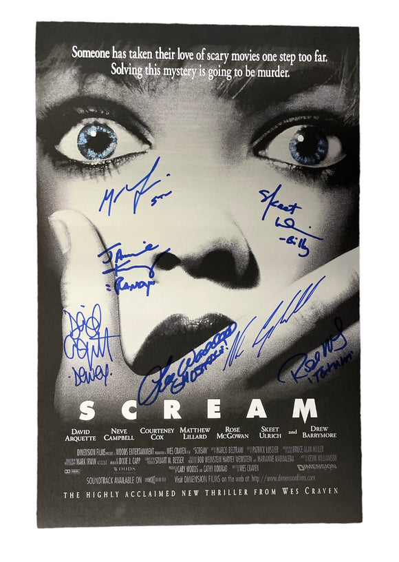 Neve Campbell/Matthew Lillard/Skeet Ulrich/Jamie Kennedy/David Arquette/Rose McGowan/Lee Waddell Scream 7 Autographs 11x17