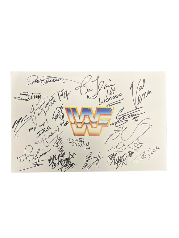 Legends of Wrestling Autographed 11x17 WWF / WWE Retro Logo 18 Autographs