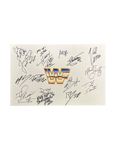 Legends of Wrestling Autographed 11x17 WWF / WWE Retro Logo 16 HOFers & Superstars