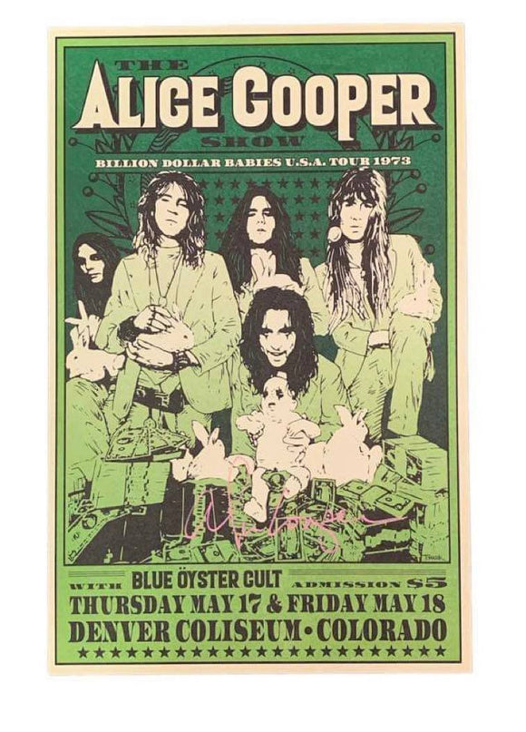 Alice Cooper Autographed Billion Dollar Babies Tour Poster