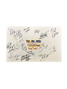 Legends of Wrestling Autographed 11x17 WWF / WWE Retro Logo 15 HOFers & Superstars