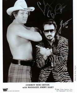 Cowboy Bob Orton & Jimmy Hart B&W Autographed 8x10