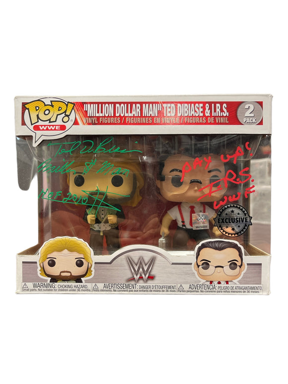 Ted DiBiase Million Dollar Man and I.R.S. Dual Autographed Pop Funko with IRS