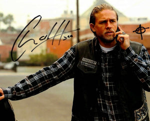 Charlie Hunnam Autographed 8x10 Sons of Anarchy On Phone