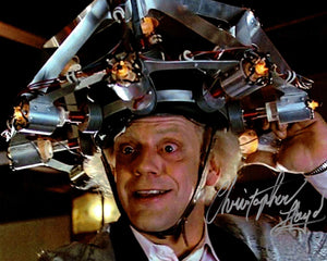 Christopher Lloyd Doc Brown Autographed Back to the Future Helmet 8x10 Photo